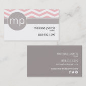 Chic Chevron Monogram | Roze Visitekaartje (Voorkant / Achterkant)