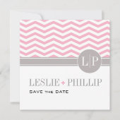 Chic Chevron Monogram Save the Date | roze (Voorkant)