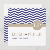 Chic Chevron Monogram sparen de Datum | marine Save The Date (Voorkant / Achterkant)