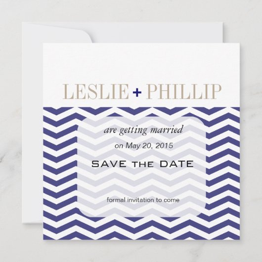 Chic Chevron Monogram sparen de Datum | marine Save The Date (Achterkant)