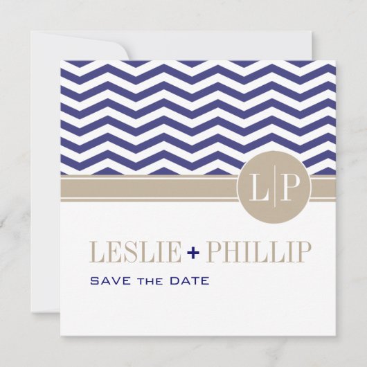 Chic Chevron Monogram sparen de Datum | marine Save The Date (Voorkant)