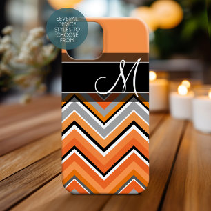 Chic Chevron Pattern Black Grey Oranje Monogram Case-Mate iPhone 14 Hoesje