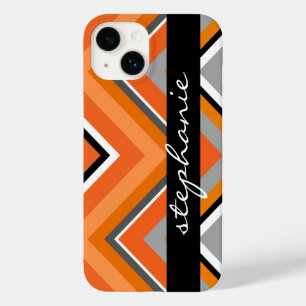 Chic Chevron Pattern Black Grey Sinaasappel met na Case-Mate iPhone 14 Hoesje