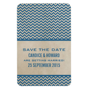 Chic Chevron Save the Date Magnet, Blue Magneet