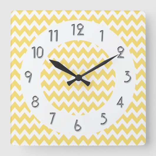 Chic Chevrons Pattern - Lemon White Vierkante Klok (Voorkant)