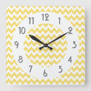 Chic Chevrons Pattern - Lemon White Vierkante Klok