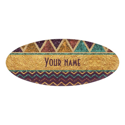 Chic Chevrons Triangles Faux Foil Glitter Naambadge (Voorkant)