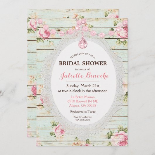 Chic Chic Floral Bois nuptiale Invitation de douch (Devant / Derrière)