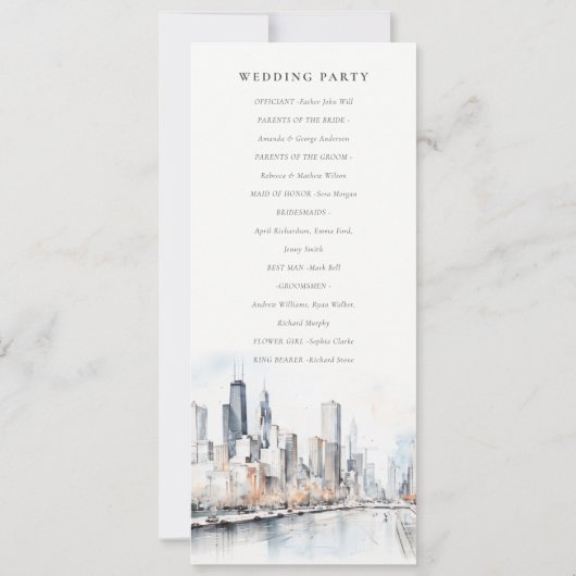 Chic Chicago, Illinois City Scape Wedding Program Kaart (Achterkant)