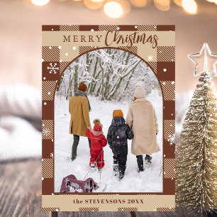Chic Chocolate Buffalo Plaid Sneeuwvlokken Kerstmi Feestdagenkaart
