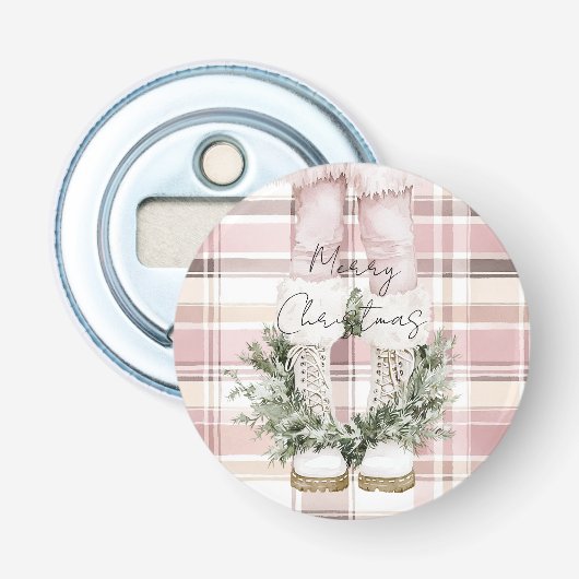 Chic Christmas Blush Pink Legs Laarzen Button Flesopener (Voorkant)