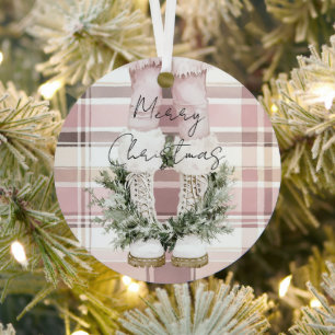 Chic Christmas Blush Pink Legs Laarzen Metalen Ornament