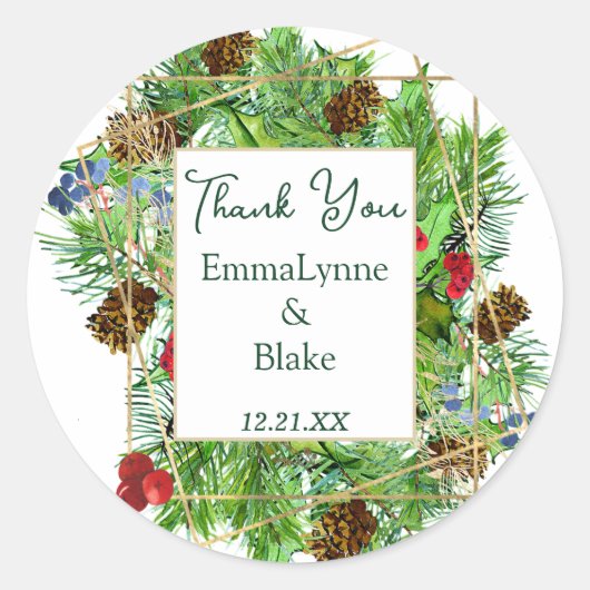Chic Christmas Greenery Dank u bruiloft Sticker (Voorkant)