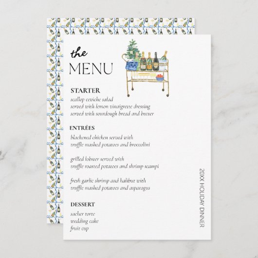 Chic Christmas Holiday Bar Winkelwagen Diner Feest Menu (Voorkant / Achterkant)