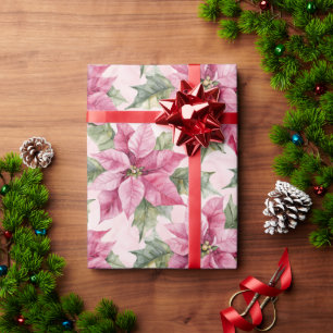 Chic Christmas Pink Poinsettia Bloemen Cadeaupapier