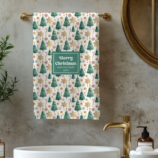 Chic Christmas trees red green festive bath towel