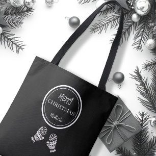 Chic Christmas Zwart en Wit Gepersonaliseerd Draagtas