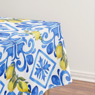 Chic Citroenblauwe Mediterrane Gordijn Tafelkleed