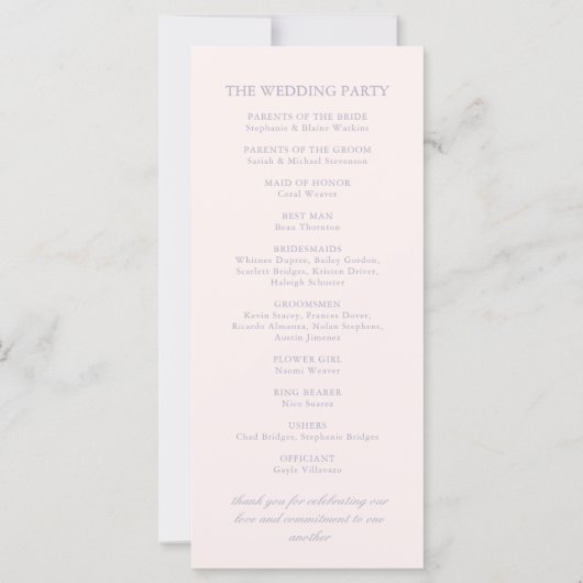 Chic Clair violet élégant Programme de mariage fro (Dos)