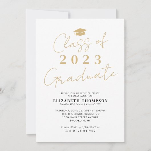 Chic Class of 2023 Gold Afstuderen Graduation Part Kaart (Voorkant)