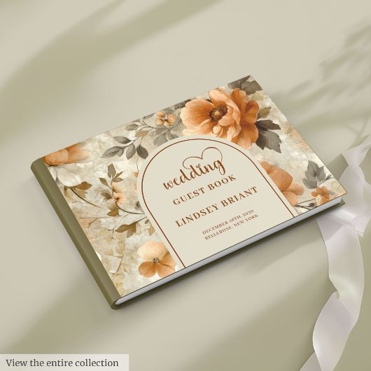 Chic Classic Boho Copper Beige Sage Floral Wedding Gastenboek