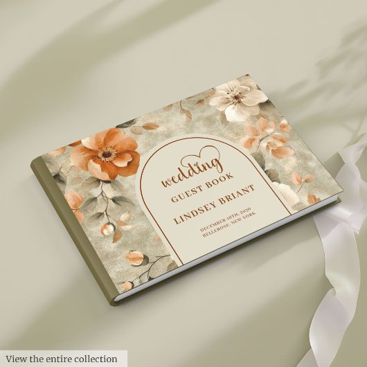 Chic Classic Boho Rusty Beige Olive Floral Wedding Gastenboek