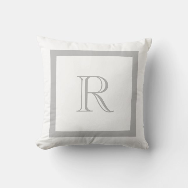 Chic Classic Gray & White Monogramed Kussen (Voorkant)