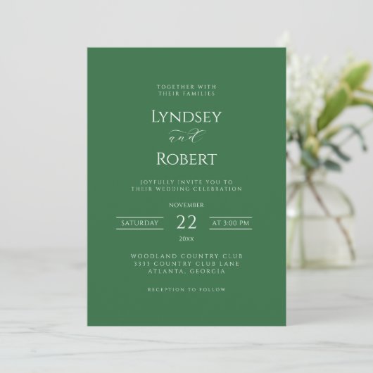 Chic Classique Faire-part de mariage verte et blan (Debout devant)