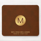 Chic Classy Faux Bruin Leer & Gouden Initialen Muismat (Voorkant)