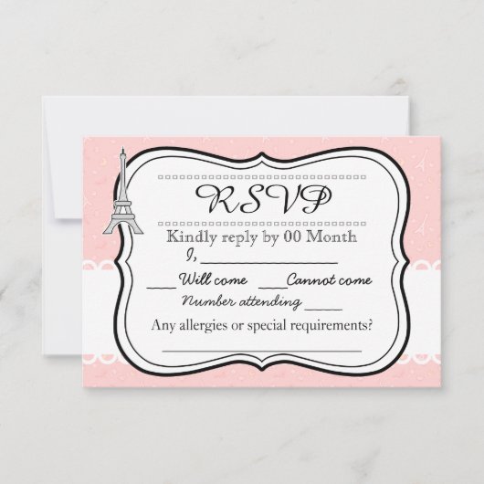 Chic classy roze Paris Eiffeltoren RSVP (Voorkant)