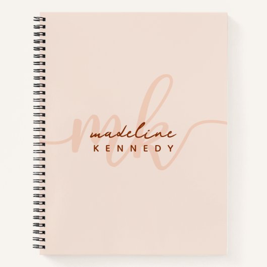 Chic Clay en Beige Modern Monogram Notitieboek (Voorkant)