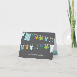 Chic Clothesline Baby Bedankt Card - Jongen