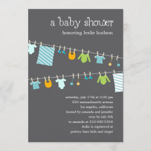 Chic Clothesline Baby shower Invitation (Boy) Kaart