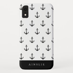Chic Coastal Black Anchor Pattern iPhone XR Hoesje