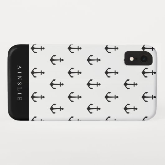 Chic Coastal Black Anchor Pattern Case-Mate iPhone Case (Achterkant (horizontaal))