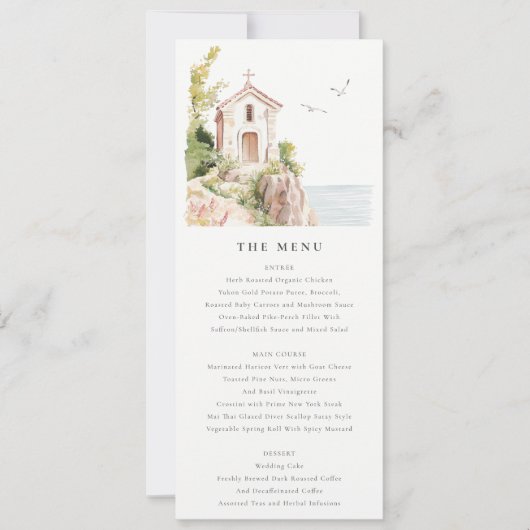 Chic Coastal Catholic Church Wedding Menu Kaart (Voorkant)