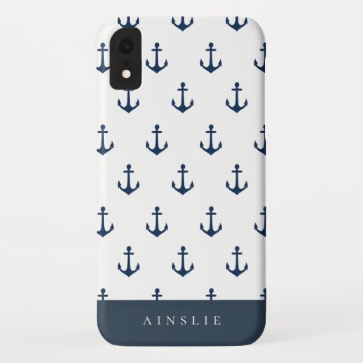 Chic Coastal Navy Anchor Pattern Case-Mate iPhone Case (Achterkant)