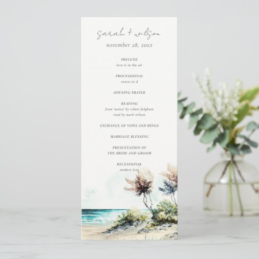 Chic Coastal Palm Beach Seascape Wedding Programme (Debout devant)
