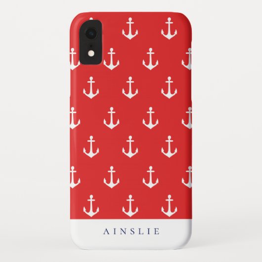 Chic Coastal Red Anchor Pattern Case-Mate iPhone Case (Achterkant)