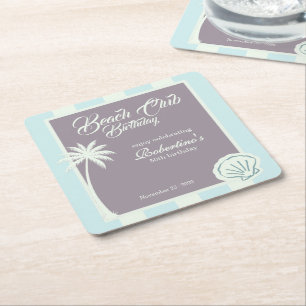 Chic Coastal Stripe Beach Club 50ste verjaardag Vierkante Kartonnen Onderzetter