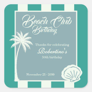 Chic Coastal Stripe Beach Club 50ste verjaardag Vierkante Sticker