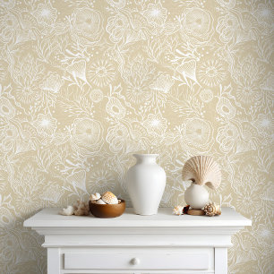 Chic Coastal Under the Sea Golden Coral Reef Behang