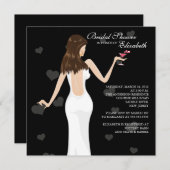 Chic Cocktail Bride Bridal Shower Invitation Black Kaart (Voorkant / Achterkant)