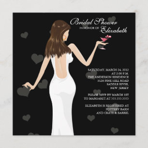 Chic Cocktail Bride Bridal Shower Invitation Black Kaart