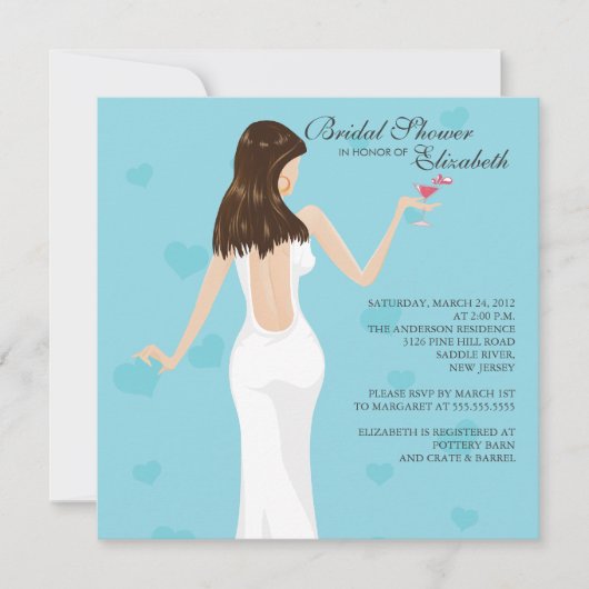 Chic Cocktail Bride Bridal Shower Invitation Blue Kaart (Voorkant)