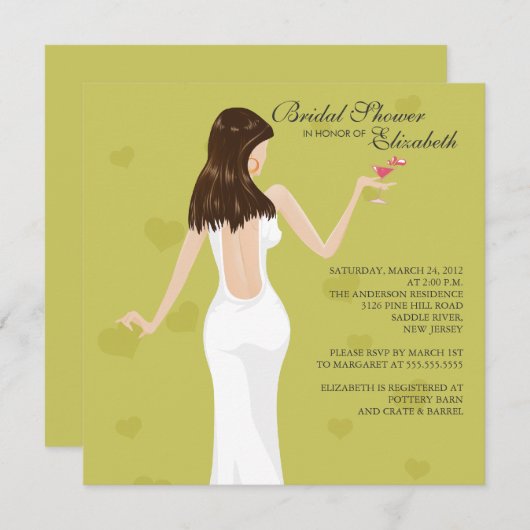 Chic Cocktail Bride Bridal Shower Invitation Green Kaart (Voorkant / Achterkant)