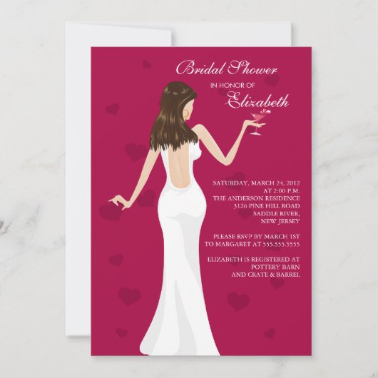 Chic Cocktail Bride Bridal Shower Invitation Red Kaart (Voorkant)