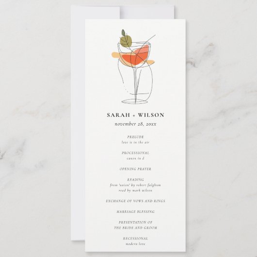 Chic Cocktail Vin Ligne Dessin Mariage Programme (Devant)