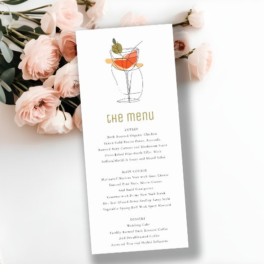 Chic Cocktail Wine Line Tekening Wedding Menu Kaar Kaart