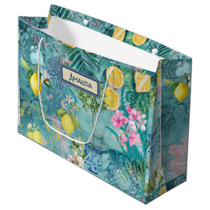 Chic collage blauw turquoise Siciliaanse citrus bl Groot Cadeauzakje